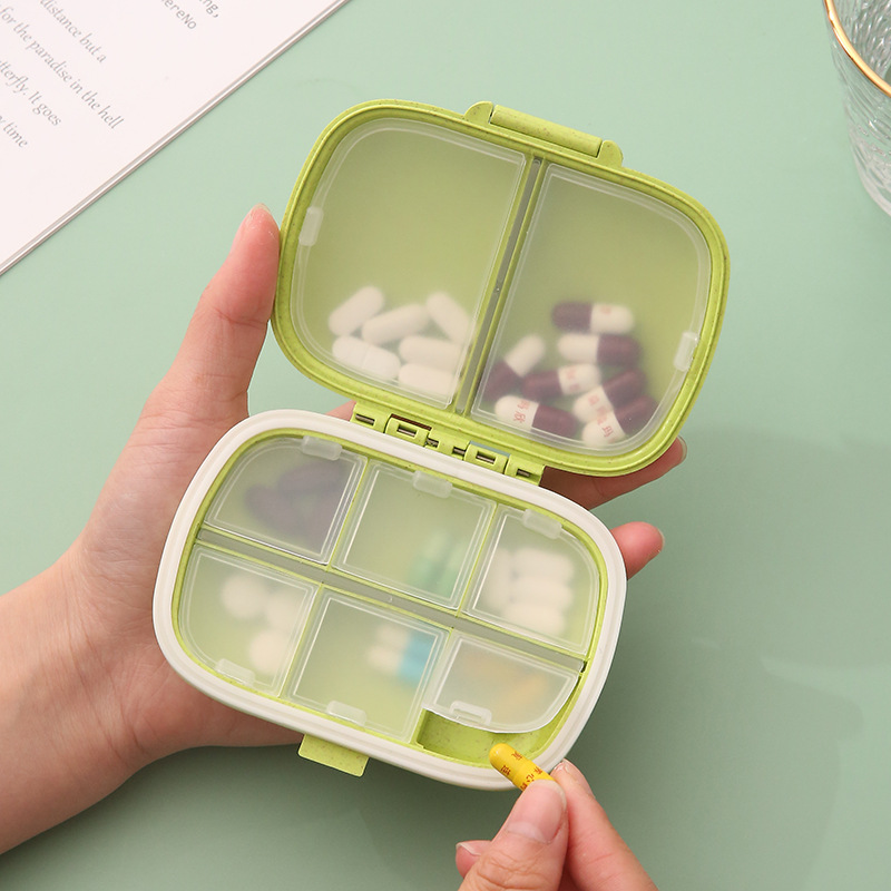 Pill Portable Travel Cases 8 Grids Medicine Storage Box With Seal Ring Small Box For Tablets Wheat Straw C_voghion.com
