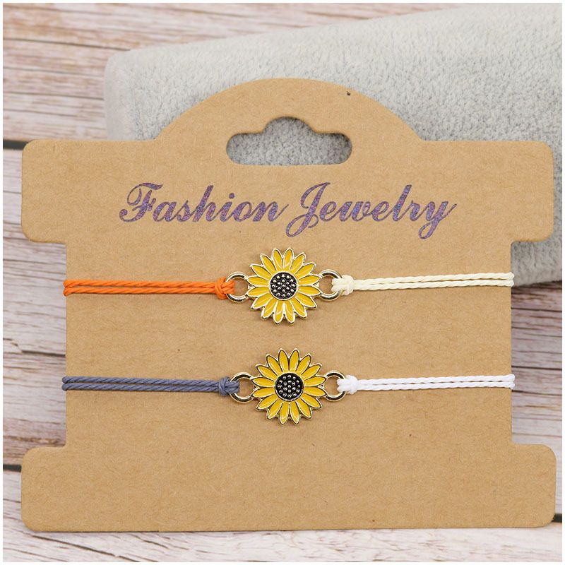 Sunflower Sun Flower Daisy Bracelet Wax Thread Woven Chrysanthemum Bracelet Multi-color Optional_voghion.com