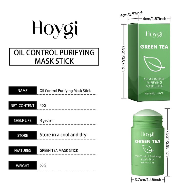 Hoygi Green Tea Cleansing Mask Stick, Face Cleanser Close Mouth Soft And Smooth Skin Moisturizing Pores Solid Mask Stick_voghion.com