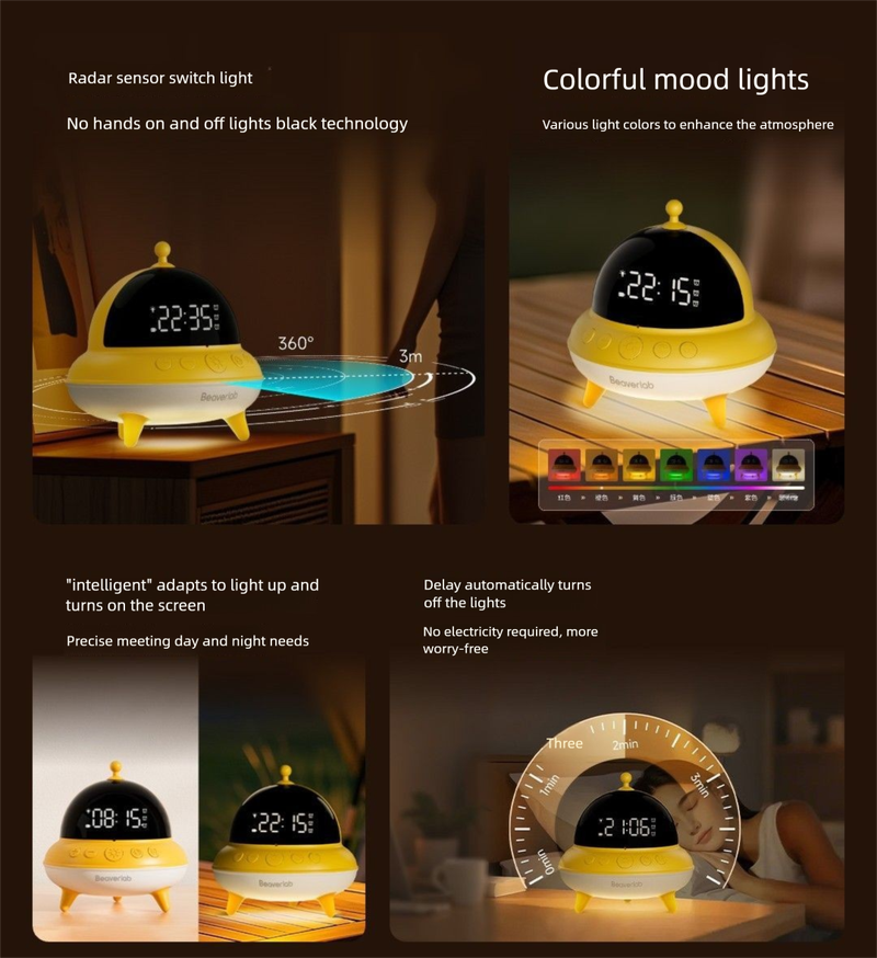 Dangdangli Children's Sensor Silent Alarm Clock UFO Rechargeable Student Smart Night Light For Home Bedroom_voghion.com