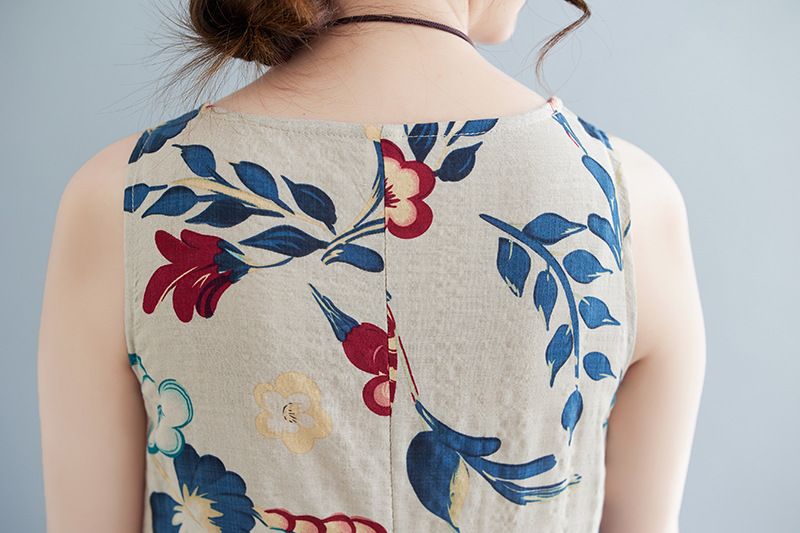 2023 Zomer Nieuwe Plus Size Dameskleding Koreaanse Versie Artistieke Losse En Afslankende Bedrukte Katoenen Linnen Mouwloos_voghion.com