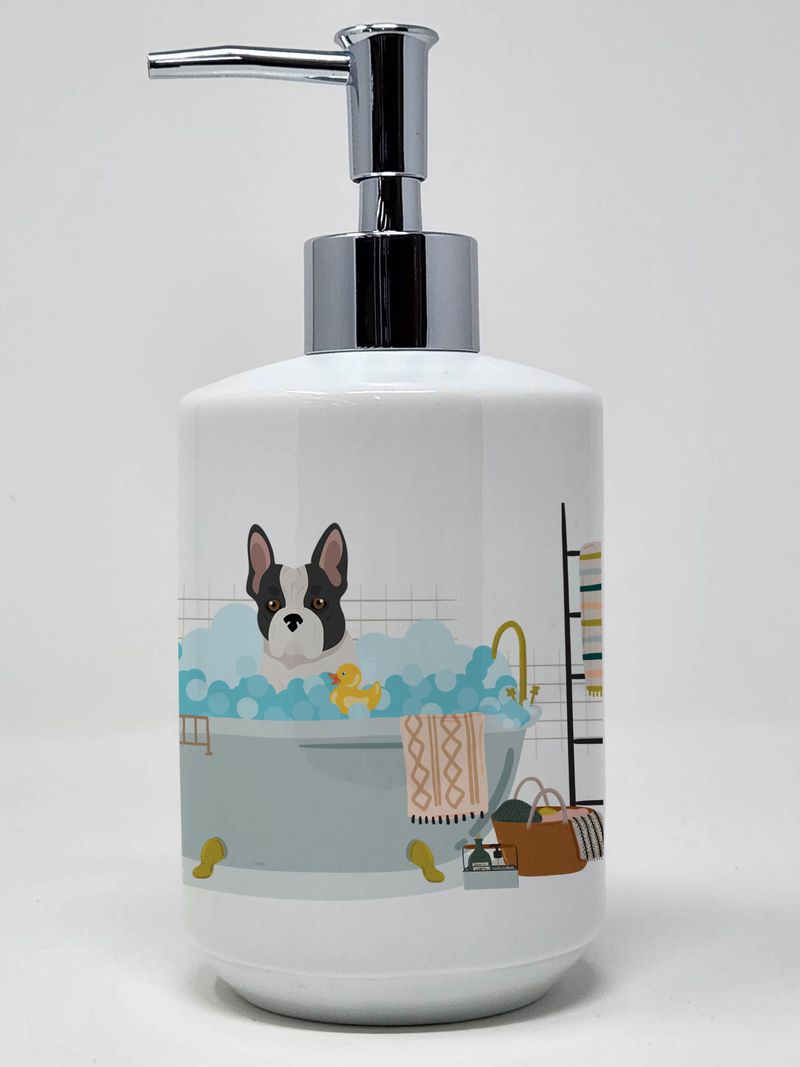 Black and White French Bulldog Ceramic Soap Dispenser Hand Soap Dispenser Pump Bottles for Bathroom Kitchen, Empty Refillable Liquid Soap Container_voghion.com