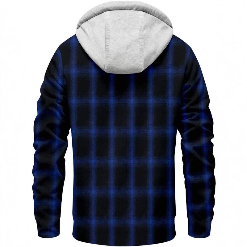 Men's Plush-Lined Hooded Jacket - Checkered Fleece-Lined Coat With Button Front (Dark Blue/Green/Black-Gray, S-XXXL)_voghion.com