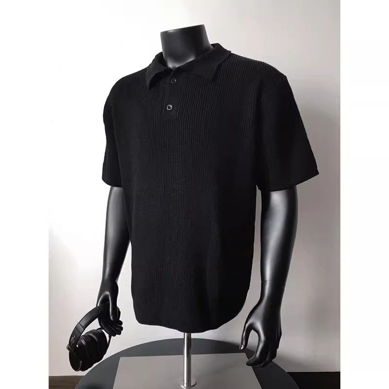 Polo tricoté à manches courtes pour homme, style décontracté, coupe ajustée, à revers, été_voghion.com