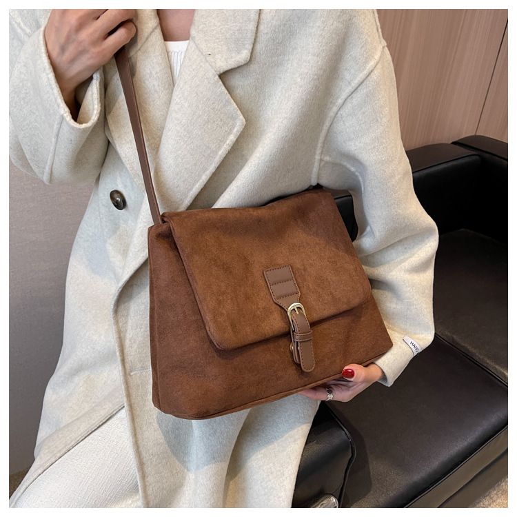 Borsa a tracolla casual da donna in pelle scamosciata, elegante, con tracolla singola, stile coreano, piccola, quadrata, autunno inverno, 2025_voghion.com