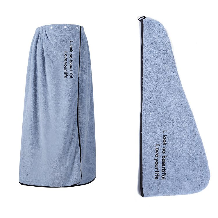 Japanese Style Wearable Bath Towel Set - Soft & Super Absorbent (Includes Hair Towel Headband & Wrap Dress Embroidered Design)_voghion.com