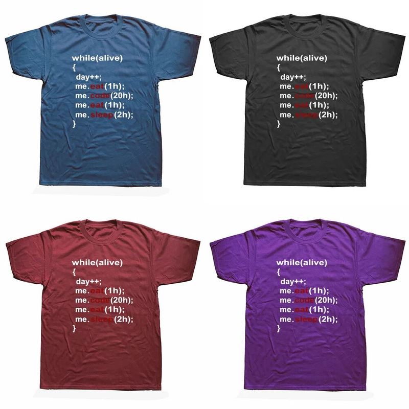 While Alive Programmer T-Shirt Herren Eat Sleep Code Repeat Programming Software Engineer Entwickler Awesome Geek T Shirt_voghion.com