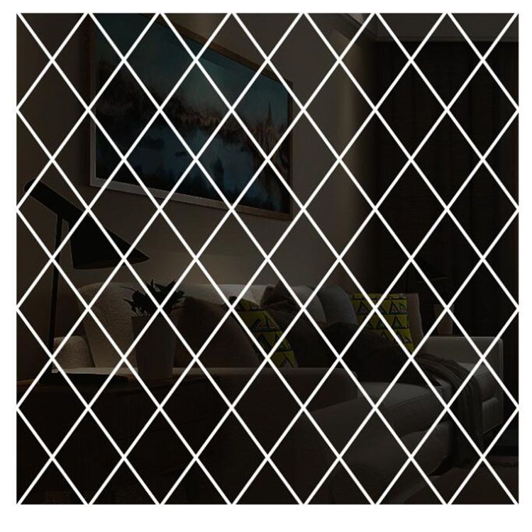 Adesivo de parede decorativo de espelho acrílico com emenda de diamante para hall de entrada TV sofá fundo de parede lente_voghion.com