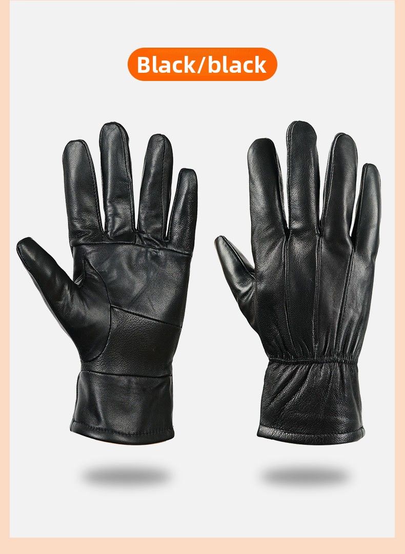 Cross-Border Wholesale New Ski Men's Sheepskin Winter Outdoor Women's Riding Black Genuine Leather Gloves Factory_voghion.com