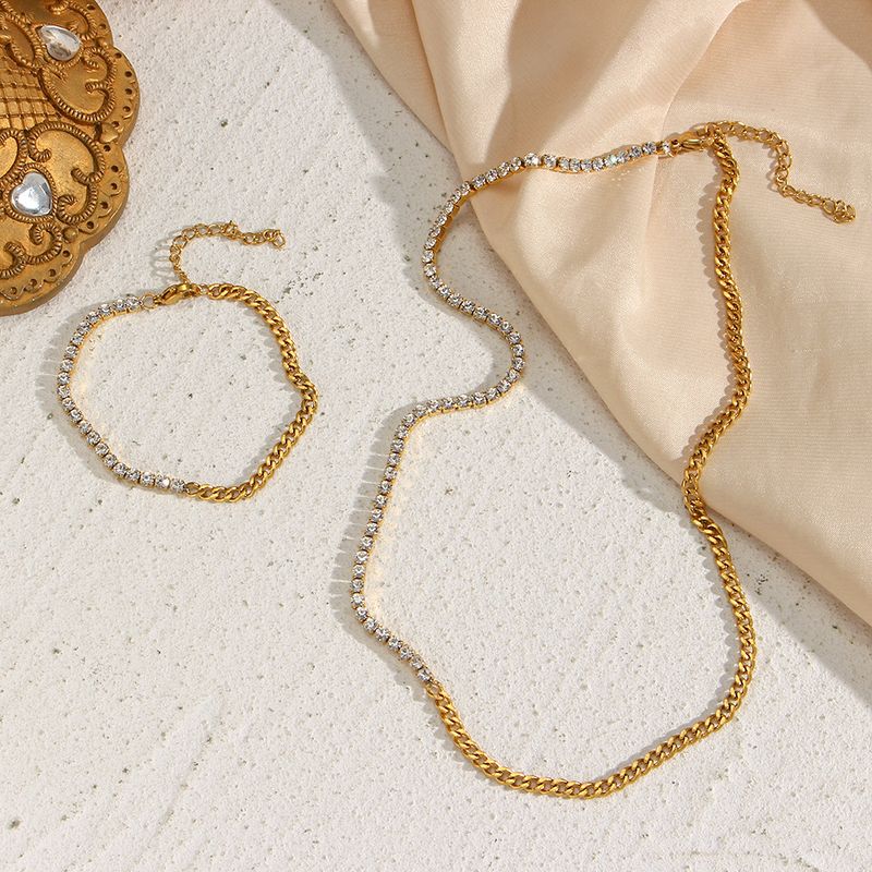 ins mode temperament lätt lyx mångsidig nyckelbenskedja skarvning tunn kubansk kedja zirkon armband halsband_voghion.com