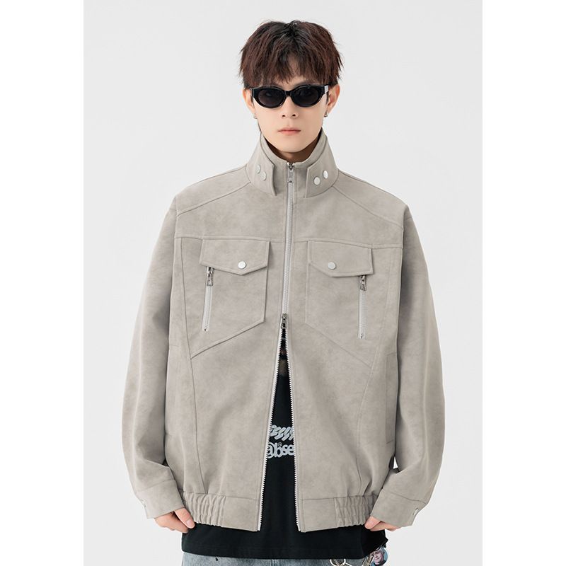 Sonderausgabe P95 Kein Preisunterschied Hübscher Cleanfit Normale Schulter Batik-PU-Lockerjacke Ledermantel für Herren_voghion.com