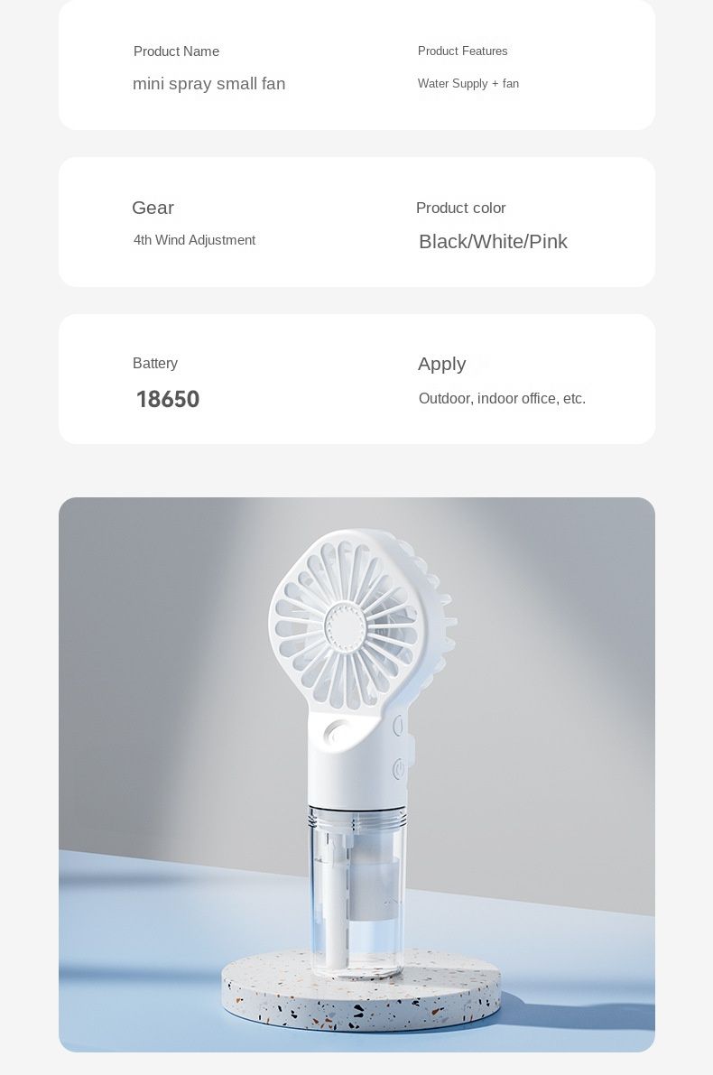 Mini Handheld USB Rechargeable Portable Misting Fan With 4 Adjustable Speed Spray Water Mist For Outdoor Camping And Traveling_voghion.com