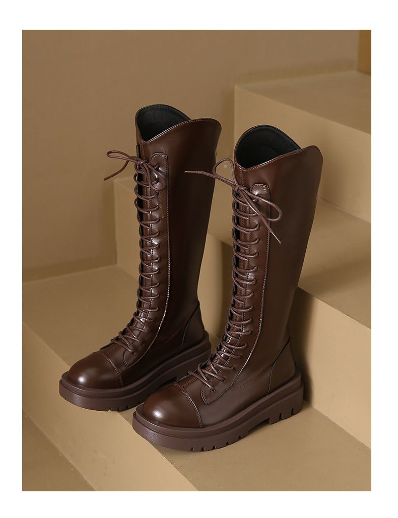 Brede Lange Herfst Winter Nieuwe Collectie Knieband Laarzen Dames Dikke Bodem Ridder Laarzen_voghion.com