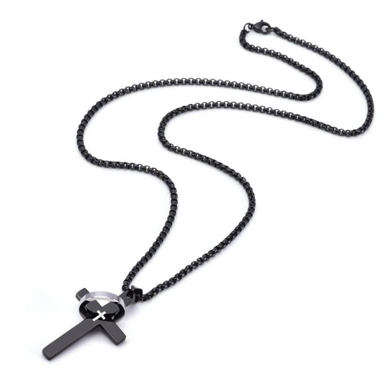 Collana con ciondolo lungo in acciaio inossidabile con croce da uomo, stile hip hop, accessori_voghion.com