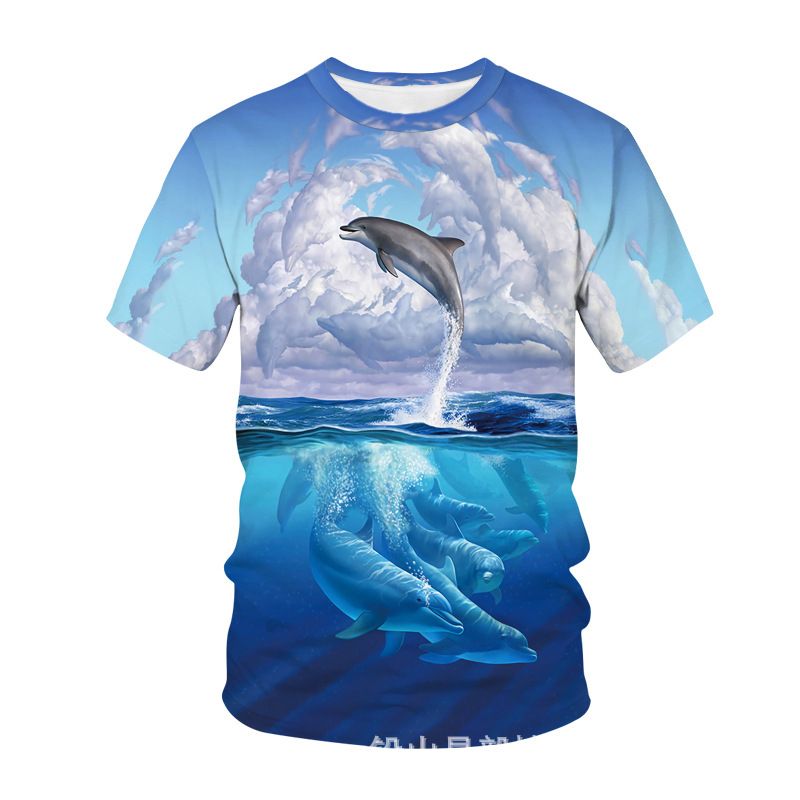 Camiseta masculina de verão com estampa 3D de golfinhos e animais subaquáticos, manga curta_voghion.com