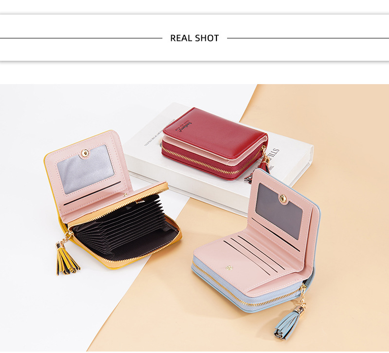 Baellerry neue kurze Geldbörse für Damen mit mehreren Kartenfächern, Akkordeon-Kartenhalter, Quaste, Reißverschluss, Münzgeldbörse für Damen_voghion.com