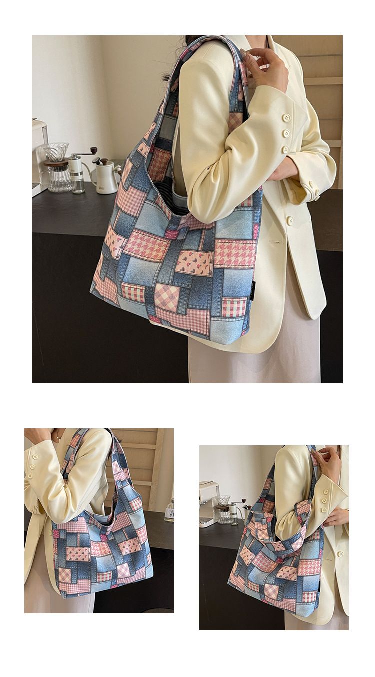 Ženska torba iz blaga, trendovska dvobarvna jeans torba, velika prostornina, priložnostna prenosna torba čez ramo_voghion.com