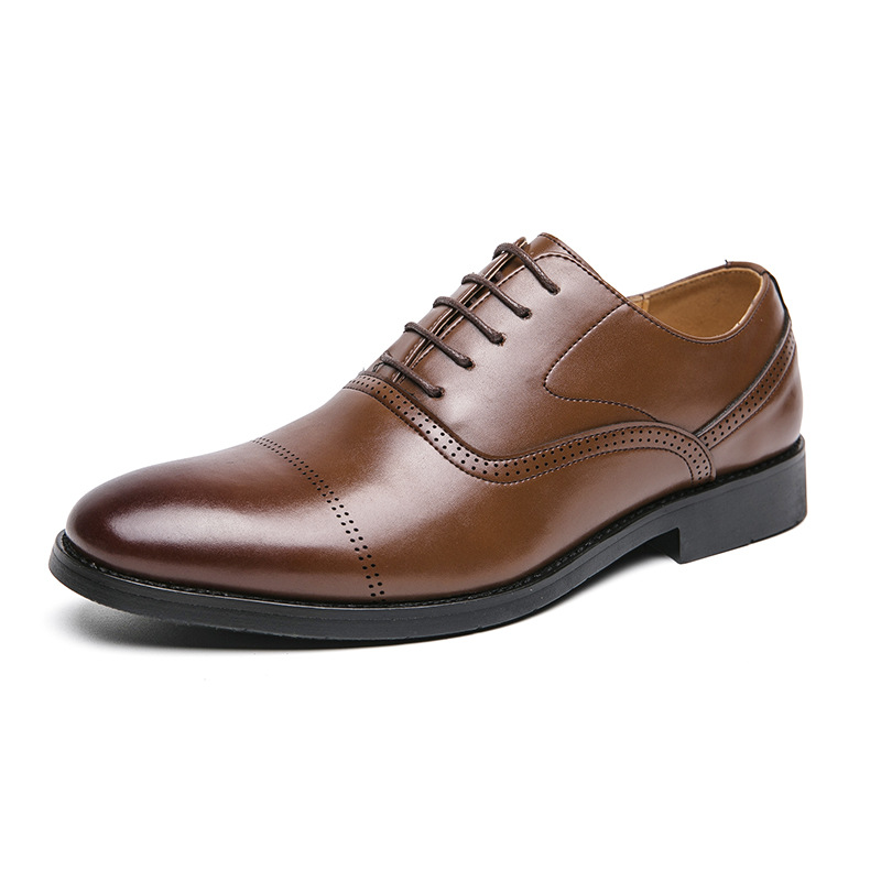 Large size business Men's fashion formal Oxford simple pure color lace-up leather shoes_voghion.com