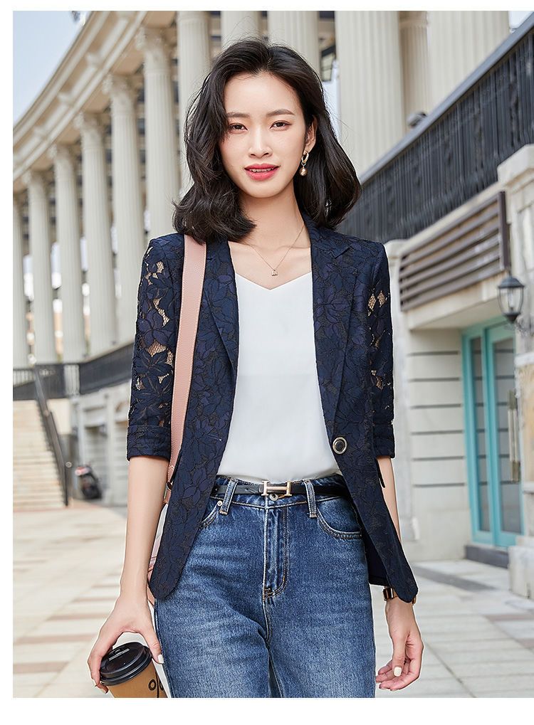 Giacca da abito piccola in pizzo da donna, da indossare come capospalla, popolare e alla moda, camicia estiva sottile con maniche a tre quarti e protezione solare._voghion.com
