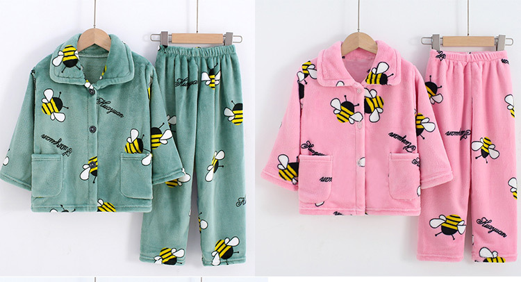 Pijamas de terciopelo Coral para niños, conjunto de ropa de casa de franela gruesa y cálida para otoño e invierno, pijamas grandes para niños_voghion.com