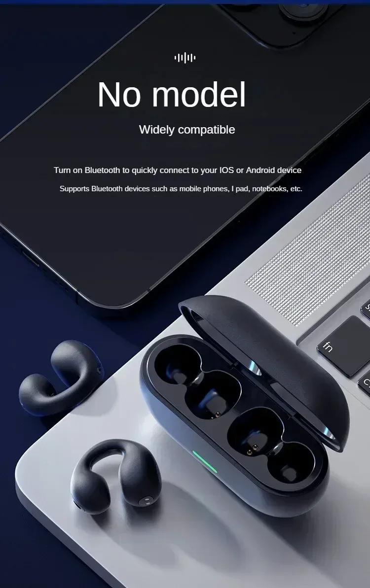 NEW Bluetooth 5.3 Wireless Bone Conduction Headphones T75 Clip Ear Music Noise Canceling Headset HD Call Sports Gaming_voghion.com