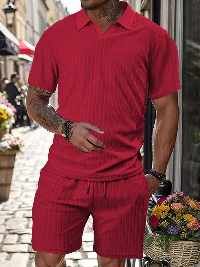 Ensemble de sport décontracté pour homme, nouvelle collection été, respirant, grande serviette droite, tissu jacquard, col rond_voghion.com