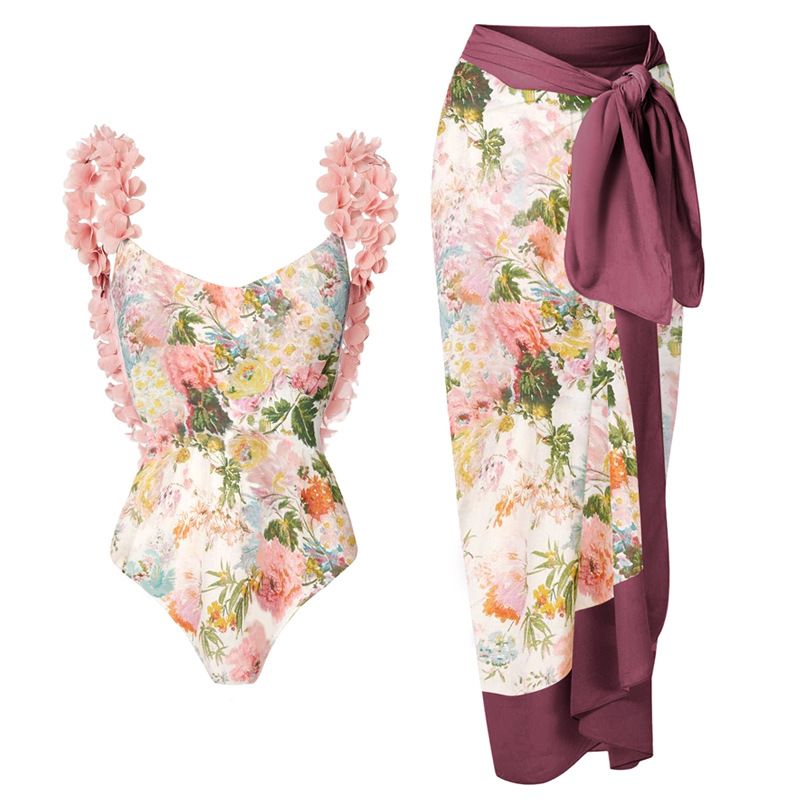 Maillot de bain fleuri à volants pour femmes, bikini, épaules dénudées, costume pour femmes_voghion.com