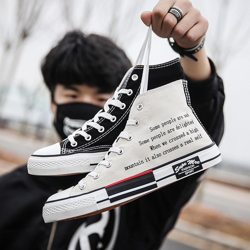 Canvas Men's Versatile Couple Canvas Korean Version Casual Board Trendy High Top Student Cloth Personalized Shoes Men_voghion.com