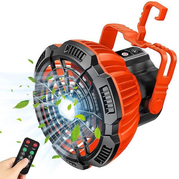 Ventilateur de camping LED 5200 mAh, rechargeable par USB, éclairage d'extérieur, lampe de plafond portable, batterie externe d'urgence_voghion.com