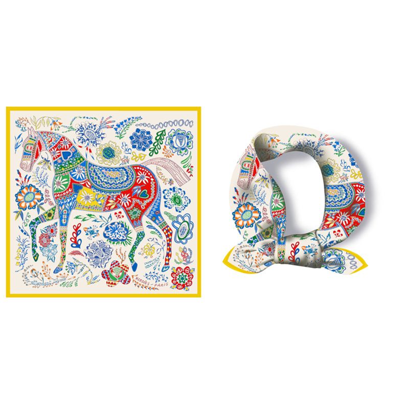 Ethnic style headscarf temperament simulation silk spring matching shirt print small square scarf for women_voghion.com