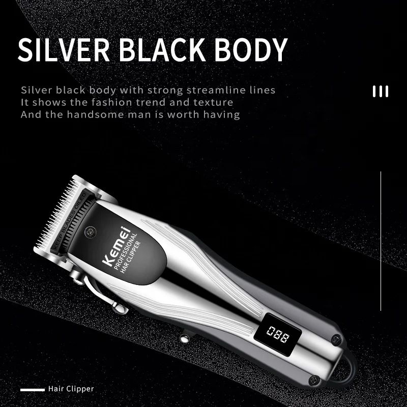 kemei KM-2619 Tagliacapelli elettrico professionale ricaricabile USB per uomo, tagliacapelli senza fili_voghion.com