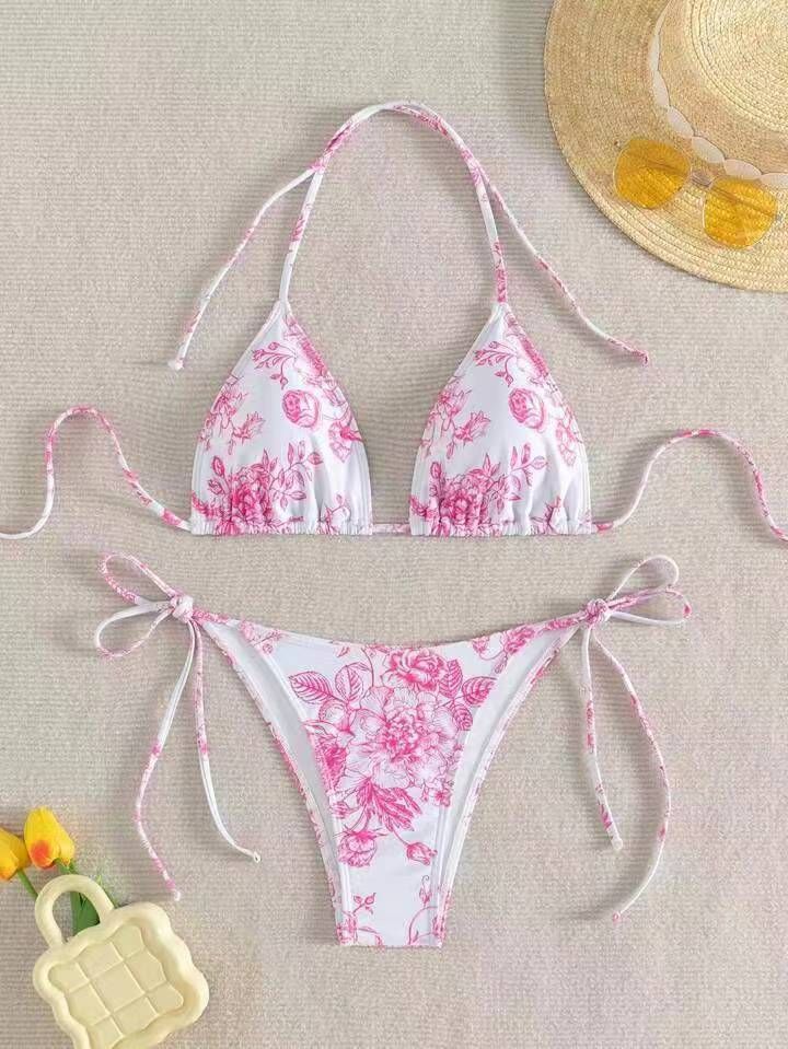 Bikini multicolore con scollo all'americana e stampa a inchiostro sexy da donna_voghion.com