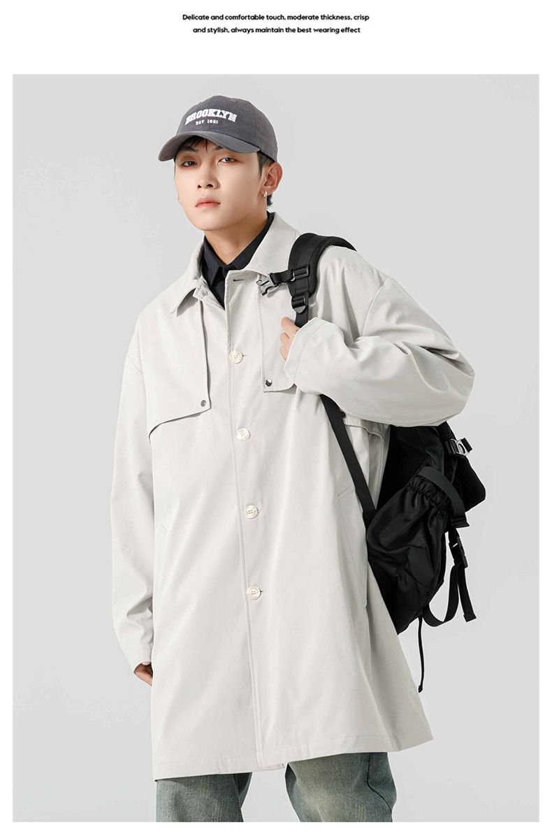 Trench con risvolto Balken da uomo, di media lunghezza, autunno/inverno 2024, nuovo marchio alla moda, con decorazione a rivetti_voghion.com
