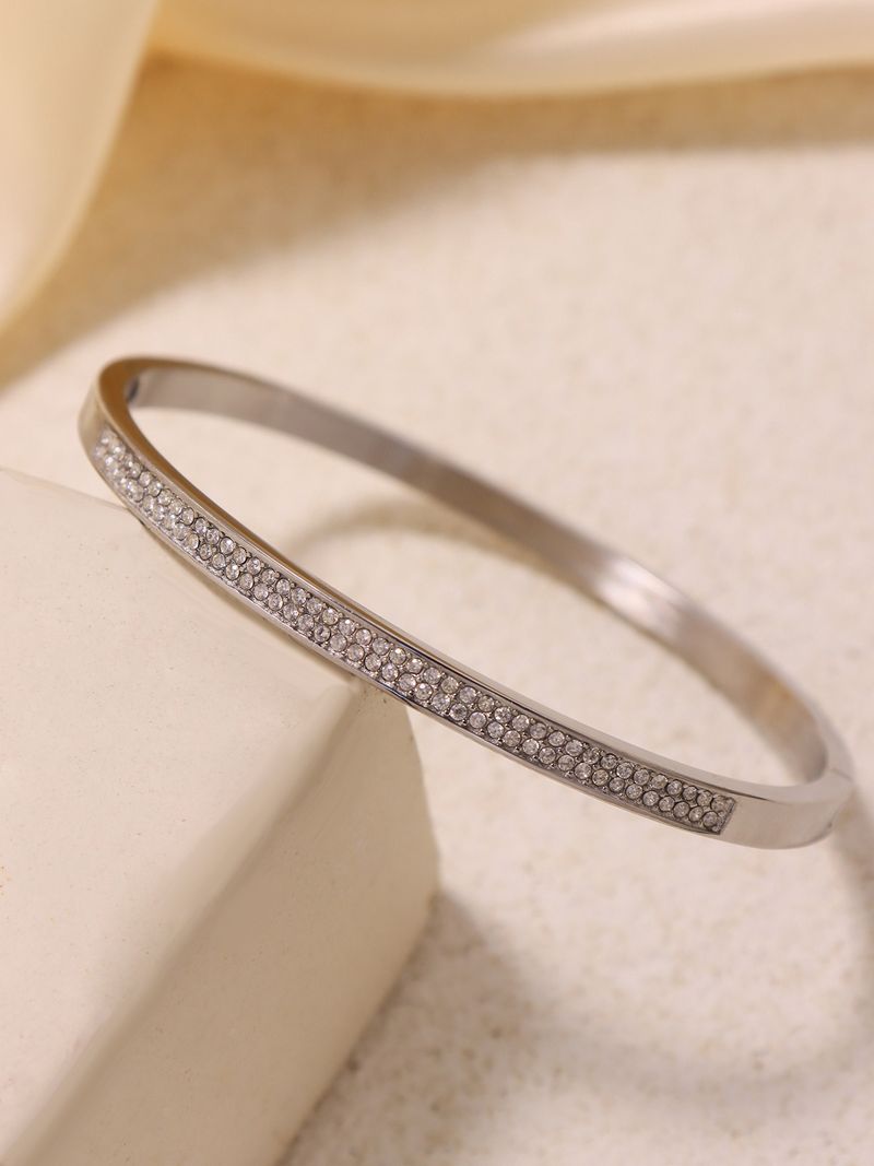Women's Jewelry 5A Zircon Double Row Full Diamond Buckle Bracelet Fashionable Commuter Bracelet Temperament Stainless Steel Color Preserving Bracelet_voghion.com