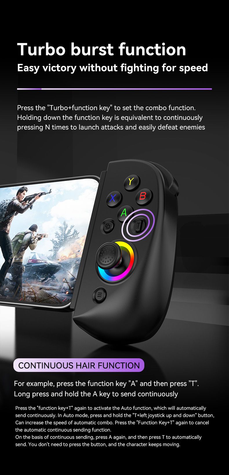 D8 Mobiele Tablet Gaming Bluetooth Rekbare Handvat RGB Verblindende Zes-assige Trilling_voghion.com