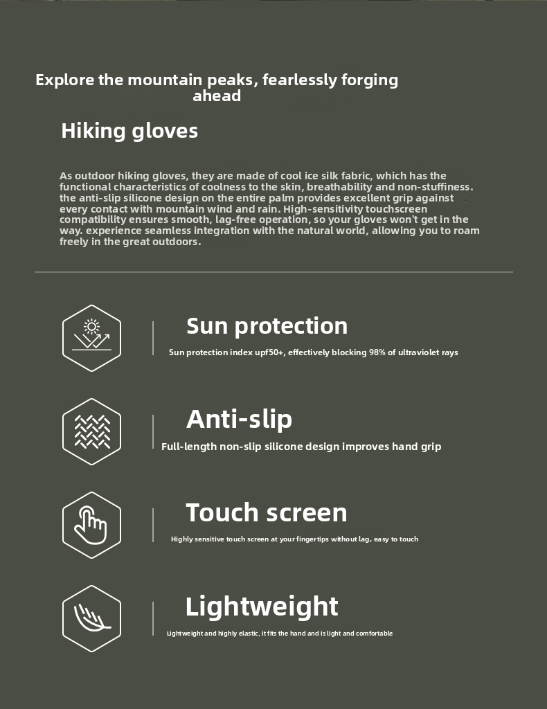 Outdoor Bergsteigen Wandern Touchscreen Sommersport Eisseide Anti-Rutsch Verschleißfeste Reithandschuhe_voghion.com