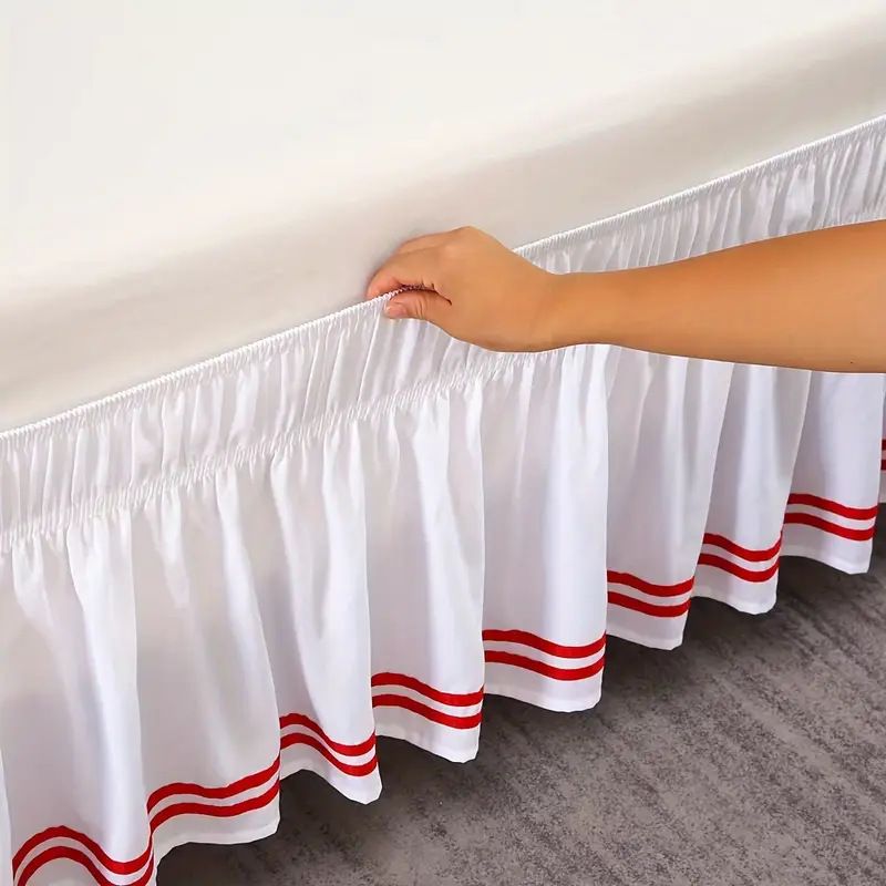 Gonna da letto elasticizzata aderente - Volant antipolvere tinta unita e a righe (tessuto antipiega con tasche profonde per letto matrimoniale/king size, facile da installare)_voghion.com