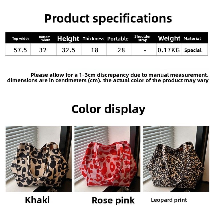 Leopard Print Canvas Tote Bag Women's Large-capacity Bag Portable Commuter Bag Versatile Shoulder Mommy Bag_voghion.com
