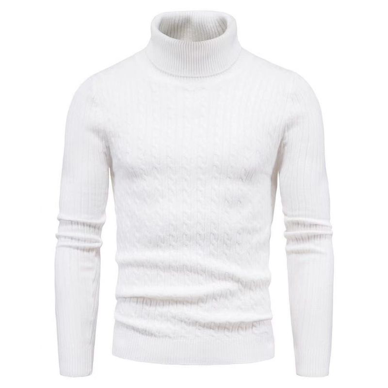 Maglione dolcevita da uomo autunno e inverno, sottile, tinta unita, con fondo lavorato a maglia_voghion.com