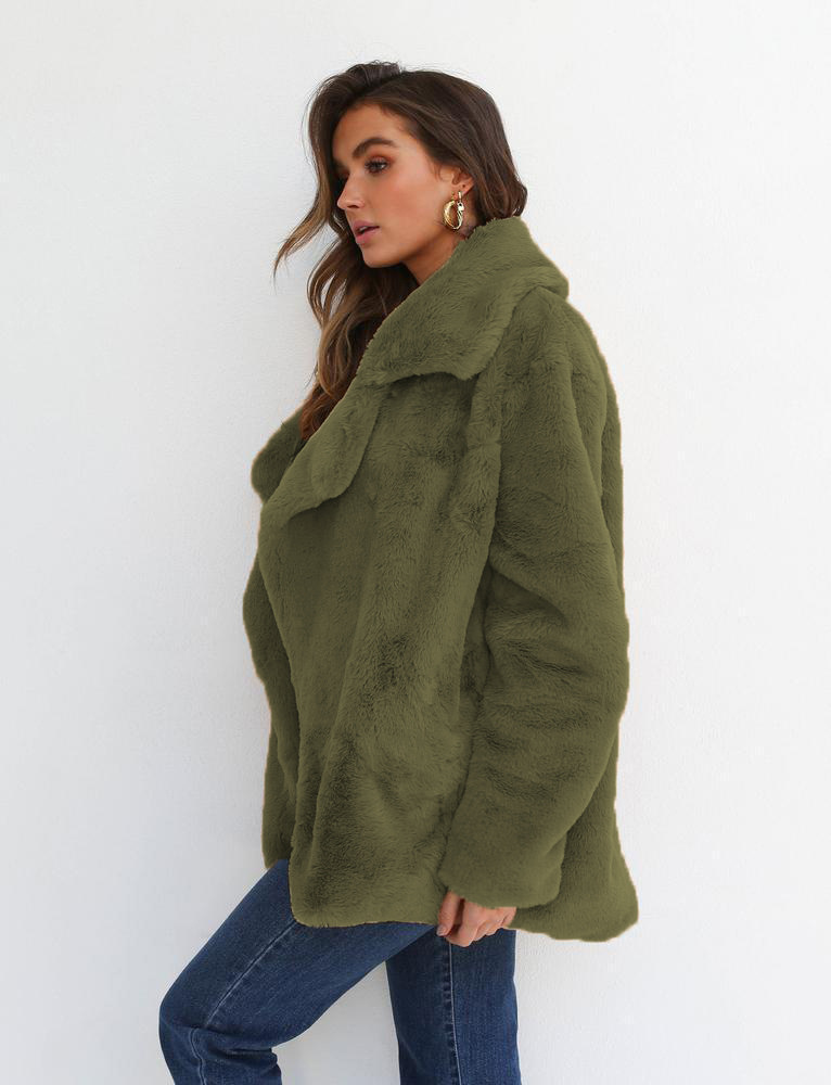 Women's Clothing Autumn and Winter Jacket Sexy Plush Lapel Slim Jacket_voghion.com