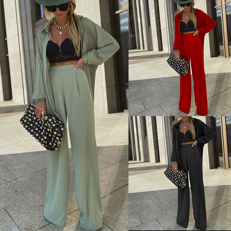 Damen Sonnenschutzhemd Lässiges Zweiteiliges Set mit weiten Hosen_voghion.com