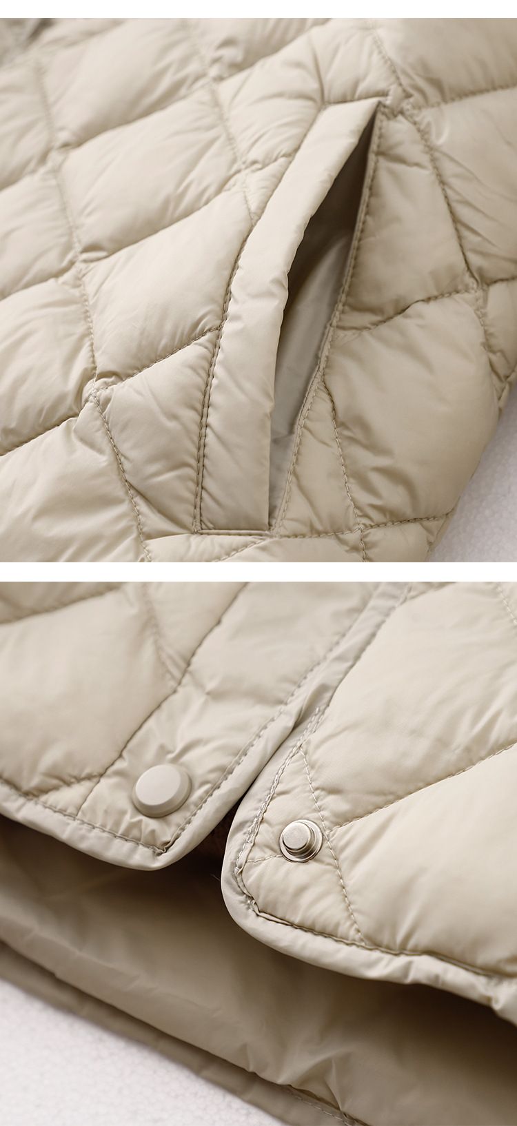"Quilted Puffer Jacket With Mandarin Collar & Petal Sleeves - Korean-Inspired Streetwear Coat In Diamond Stitch (Black/Beige/Mocha/Pistachio)"_voghion.com