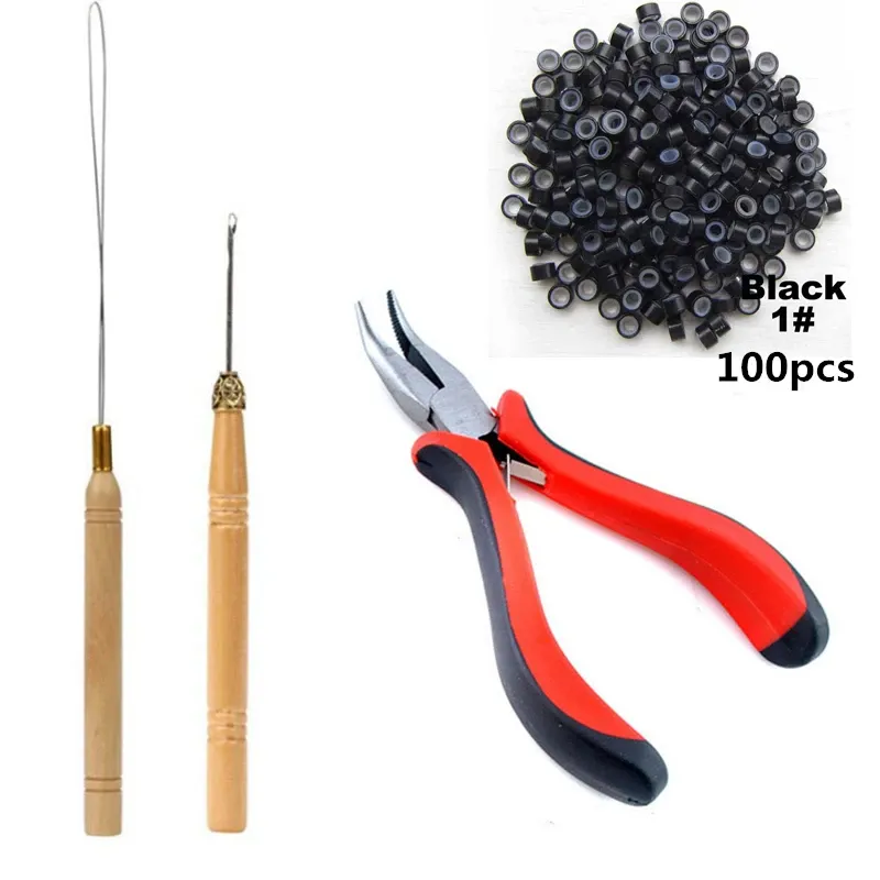 Werkzeugset für Haarverlängerungen, I-Tip-Haarverlängerungszange, Zughaken, Perlengerät, Werkzeugsets, 100 Stück, 5 mm Mikroglieder, Ringe, Perlen_voghion.com