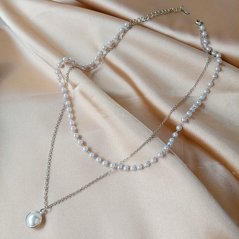 Choker Internet Celebrity Instagram Minimalist Double-layer Pearl Necklace Women's Trendy Collarbone Chain Short_voghion.com