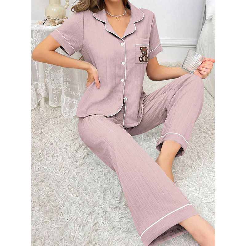Conjunto de pijama de manga corta para mujer, cómodo y transpirable, de verano._voghion.com