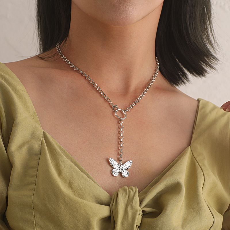 Gioielli transfrontalieri, ciondolo in lega alla moda a forma di farfalla, collana, collana da donna con anello con frange geometriche._voghion.com