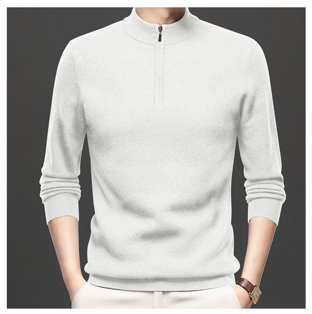 Maglione lavorato a maglia da uomo, nuovo, autunno inverno, collo alto, tinta unita, mezza cerniera, versatile, base, maglietta_voghion.com