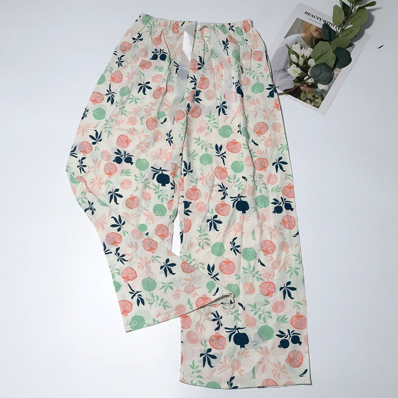 Pyjama aus Baumwolle und Seide für Damen in großen Größen, lockere Hose für Schwangere, reine Baumwolle, dünne, weite Sieben-Punkt-Einzelhose_voghion.com