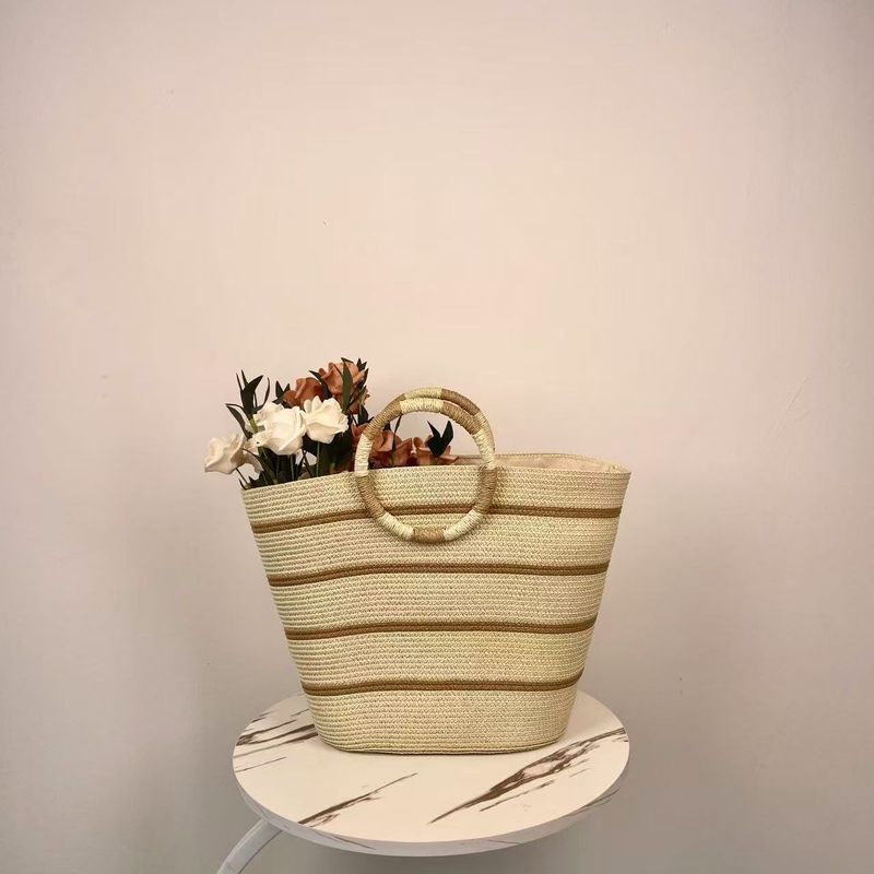 Borsa da donna in paglia, da spiaggia, intrecciata a mano, grande capacità, borsa da viaggio in corda di carta_voghion.com