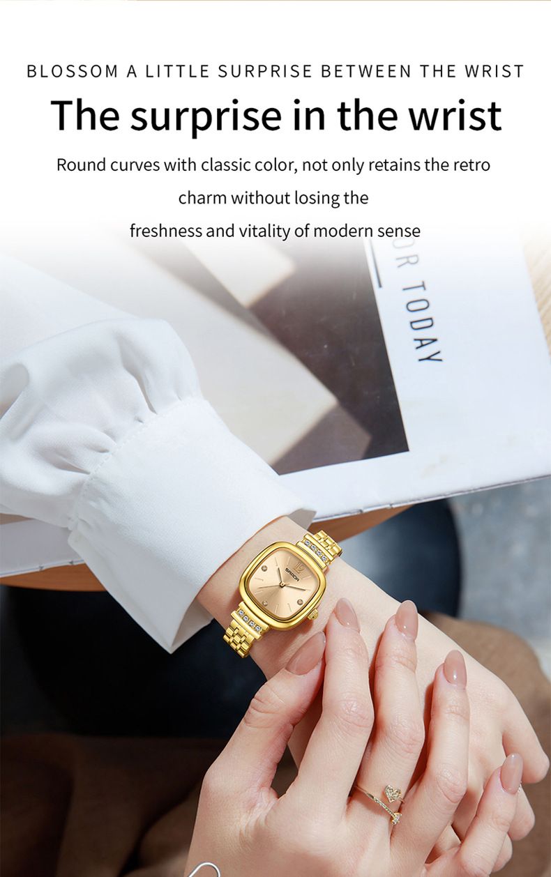 Orologio da donna al quarzo con diamanti, elegante e quadrato: sottile, resistente all'acqua e versatile, per abbigliamento casual e formale. Orologio alla moda, stile casual e versatile._voghion.com